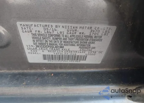 2016 Nissan Versa Note S (Sr)/S Plus/Sl/Sr/Sv from USA, damaged, VIN 3N1CE2CP2GL401360